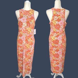Billabong Women's Orange Floral Multi Tank Midi Dress Sleeveless Vacation Sz XL